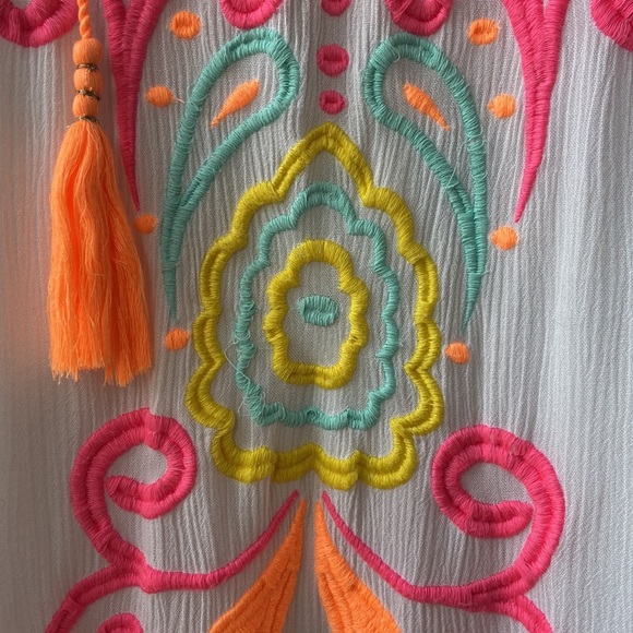 Lilly Pulitzer Ellie Tunic Dress Resort Embroidered Tassels White Neon - Picture 7 of 16